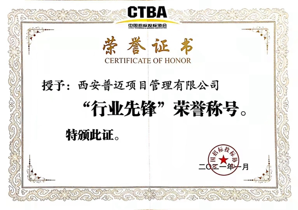 中國(guó)招標(biāo)投標(biāo)協(xié)會(huì)“行業(yè)先鋒”稱(chēng)號(hào)